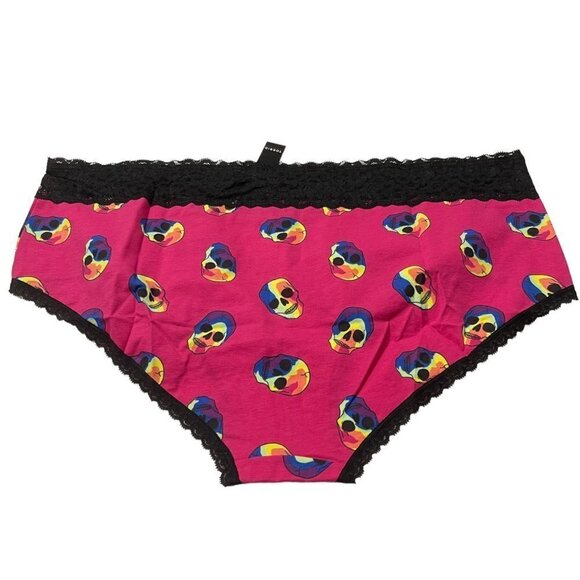 Torrid Womens NWT Pink Black Rainbow Skull Cotton Mid-Rise Cheeky Panty 4X - Picture 7 of 7